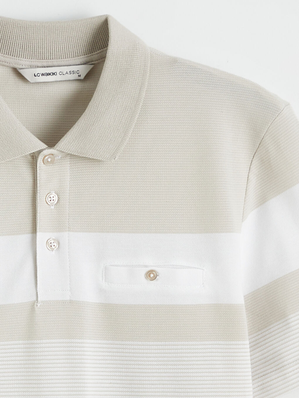 Bej Polo Yaka Çizgili Merserize Görünümlü Erkek Tişört-5
