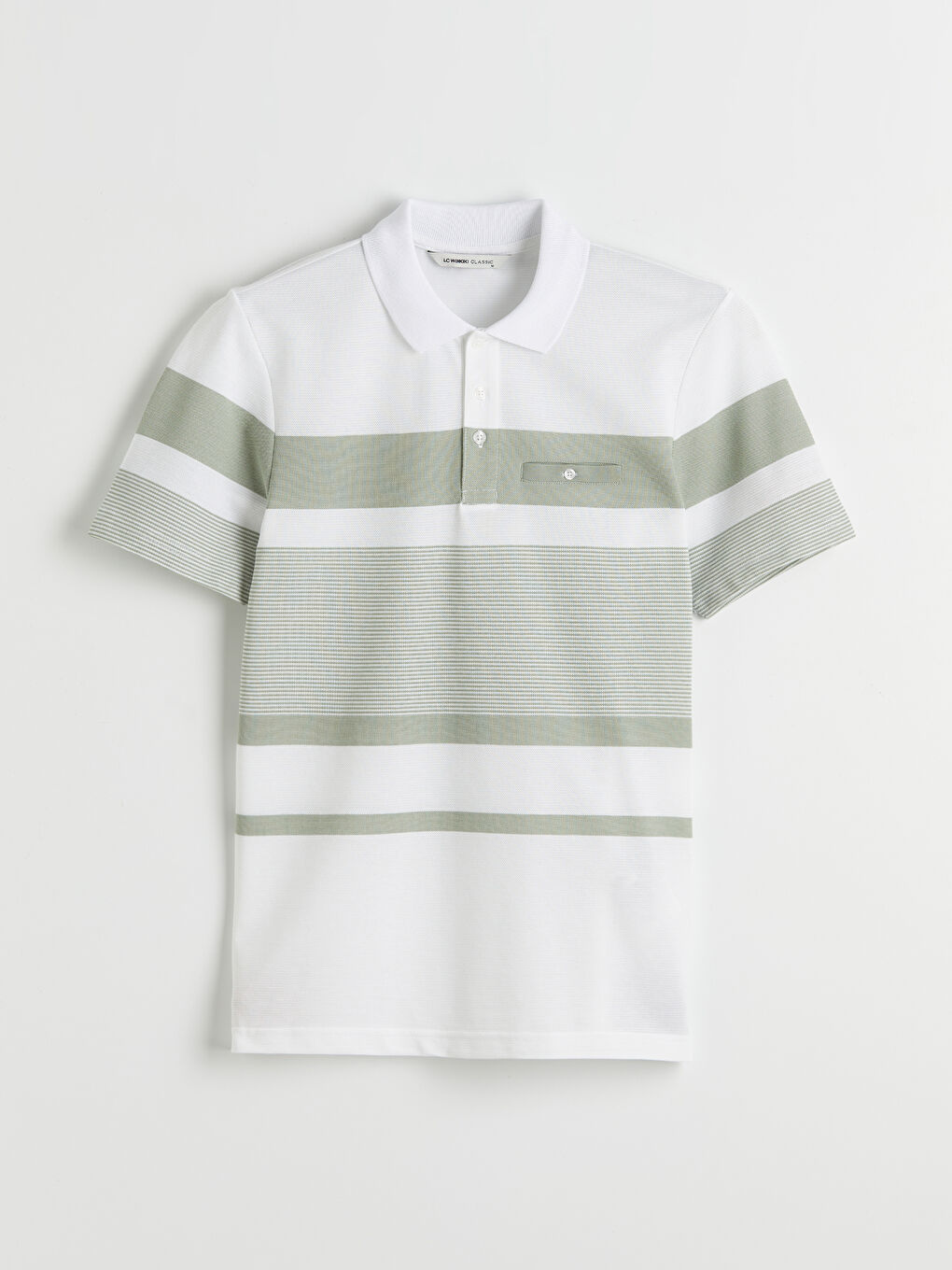 Beyaz Polo Yaka Çizgili Merserize Görünümlü Erkek Tişört