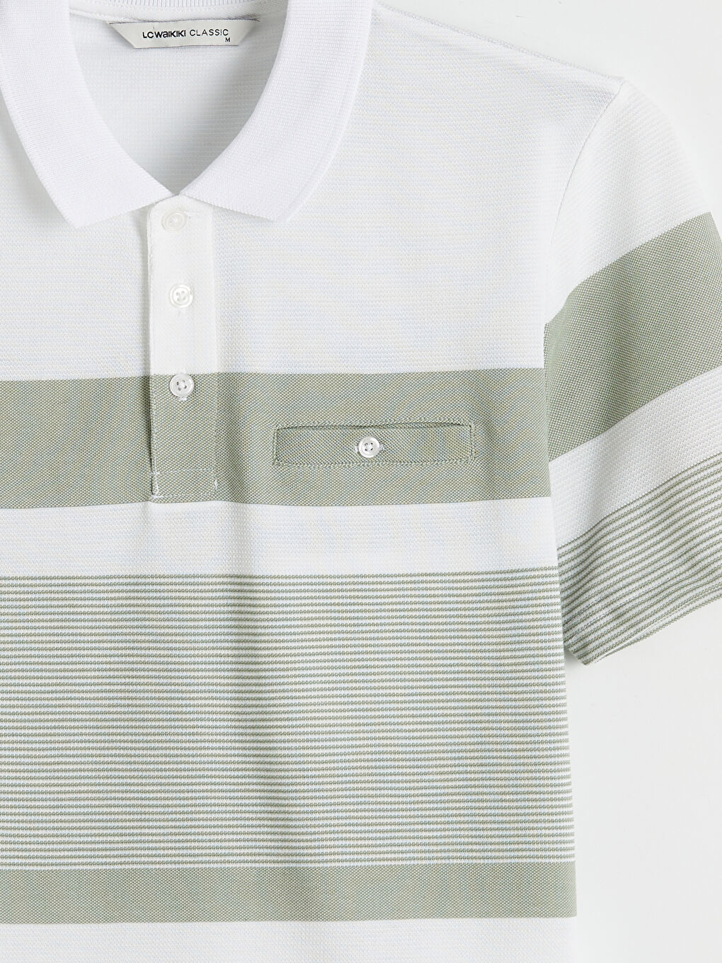 Beyaz Polo Yaka Çizgili Merserize Görünümlü Erkek Tişört-1