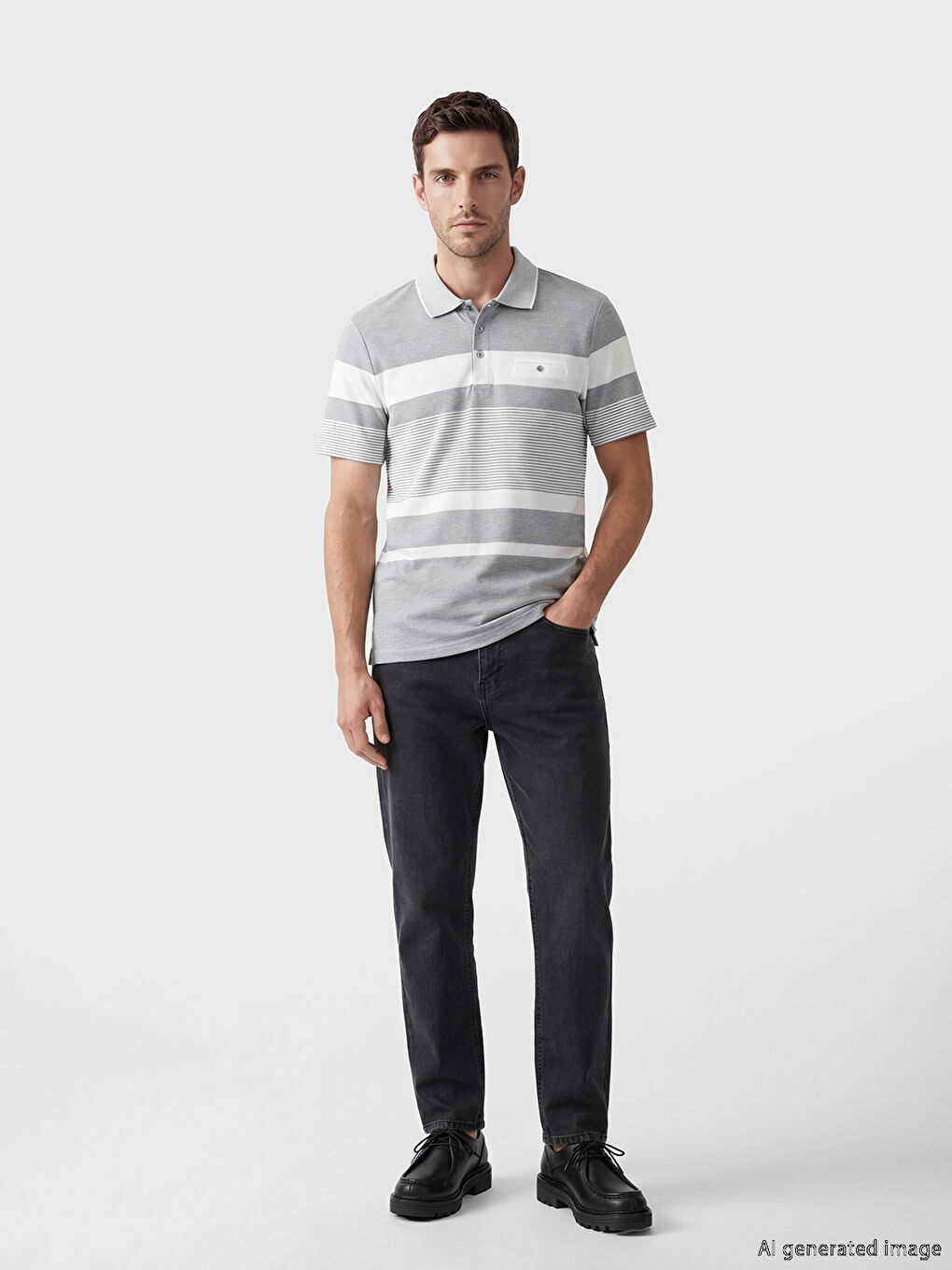 Men's Striped Pique Polo Collar T-Shirt-1
