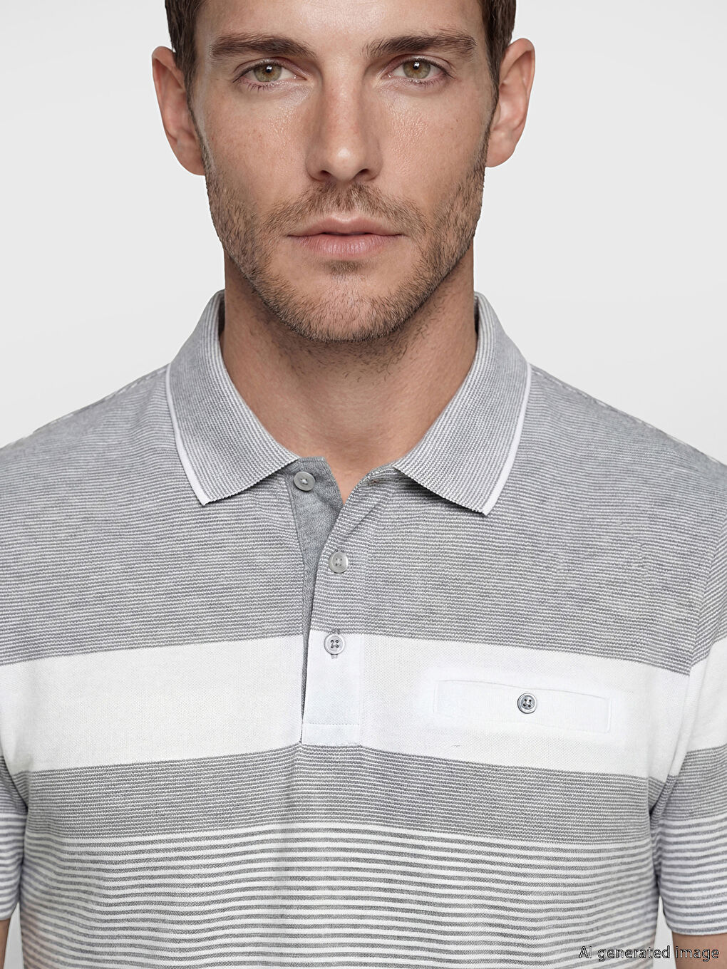Men's Striped Pique Polo Collar T-Shirt-2