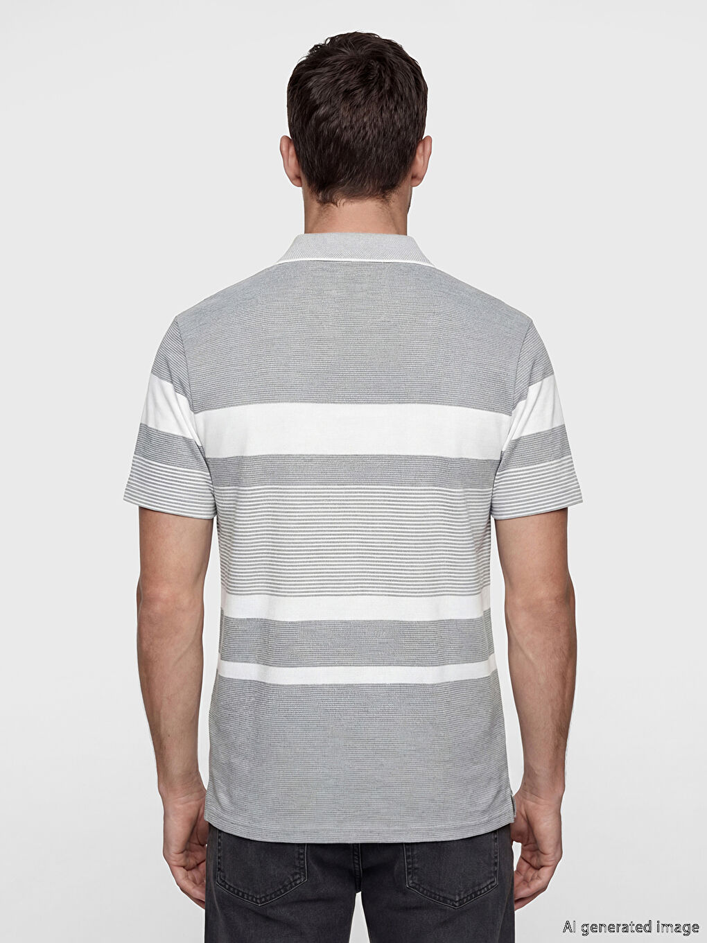 Men's Striped Pique Polo Collar T-Shirt-3