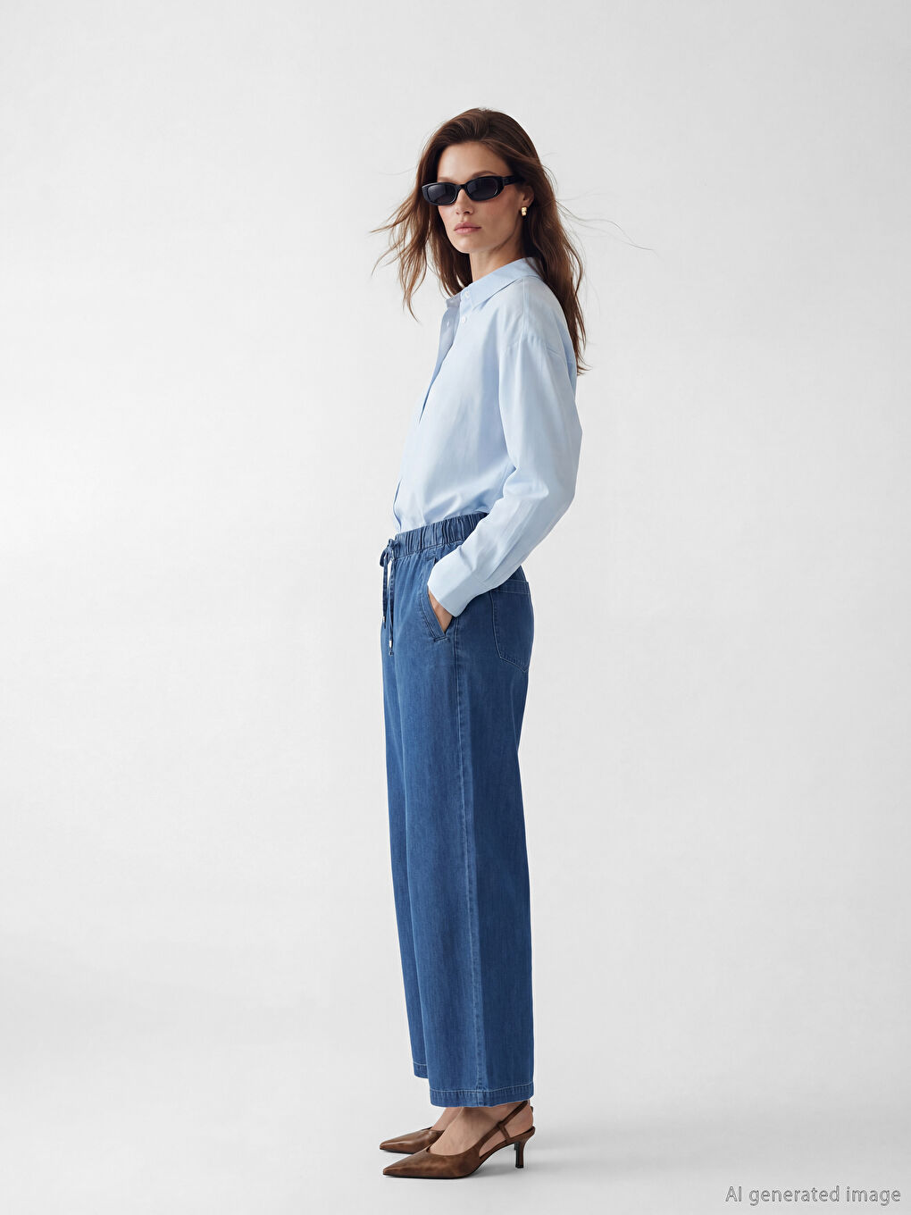 Elastic Waist Wide Leg Women's Jeans