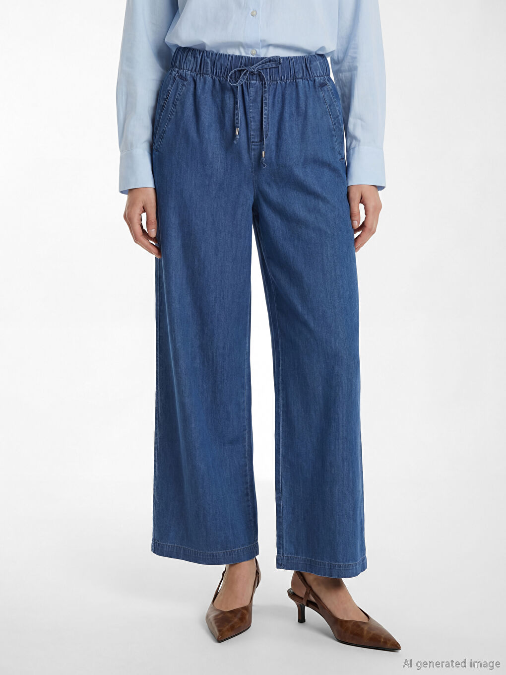 Elastic Waist Wide Leg Women's Jeans-1