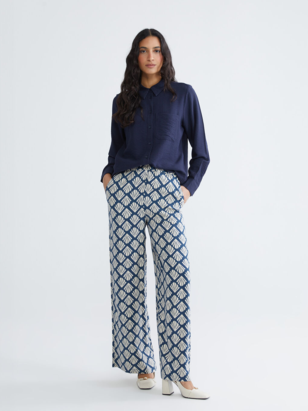 Women's Patterned Trousers with Elastic Waistband