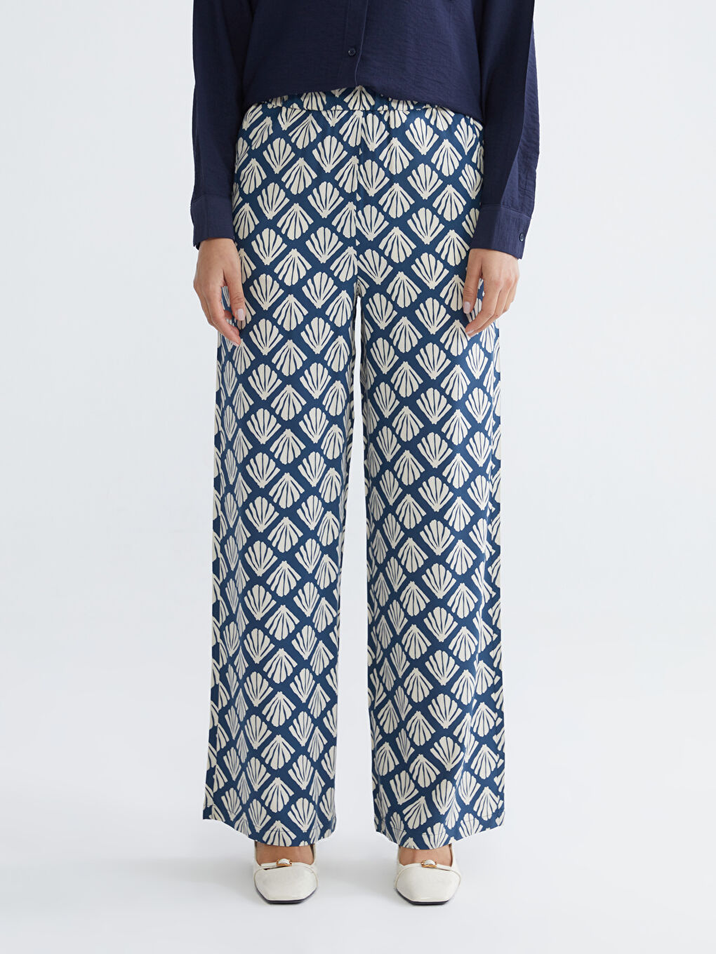 Women's Patterned Trousers with Elastic Waistband-1