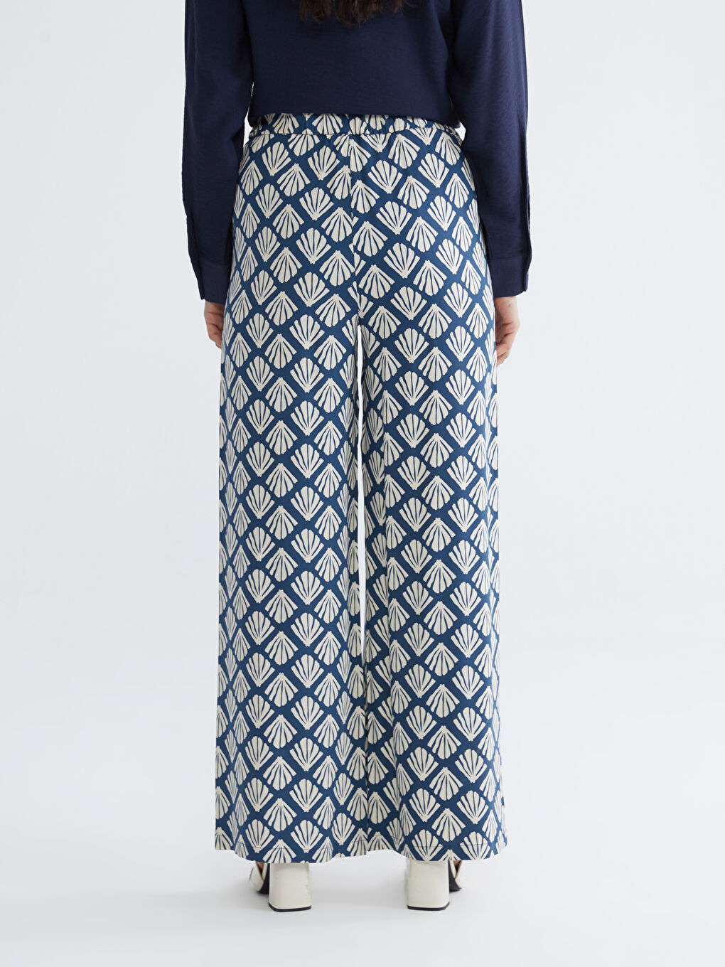 Women's Patterned Trousers with Elastic Waistband-3