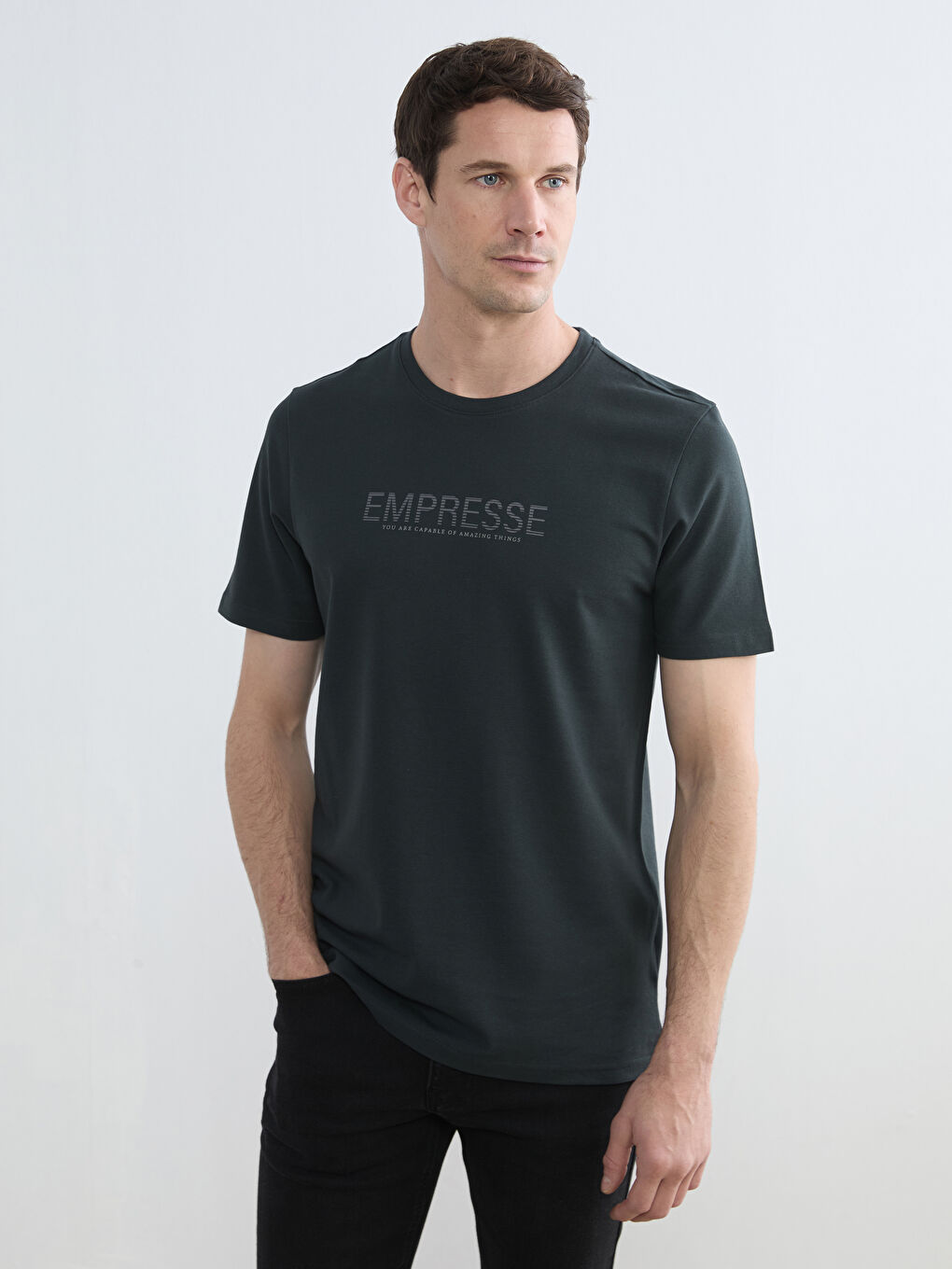 Crew Neck Letter Printed Men's Pique T-Shirt