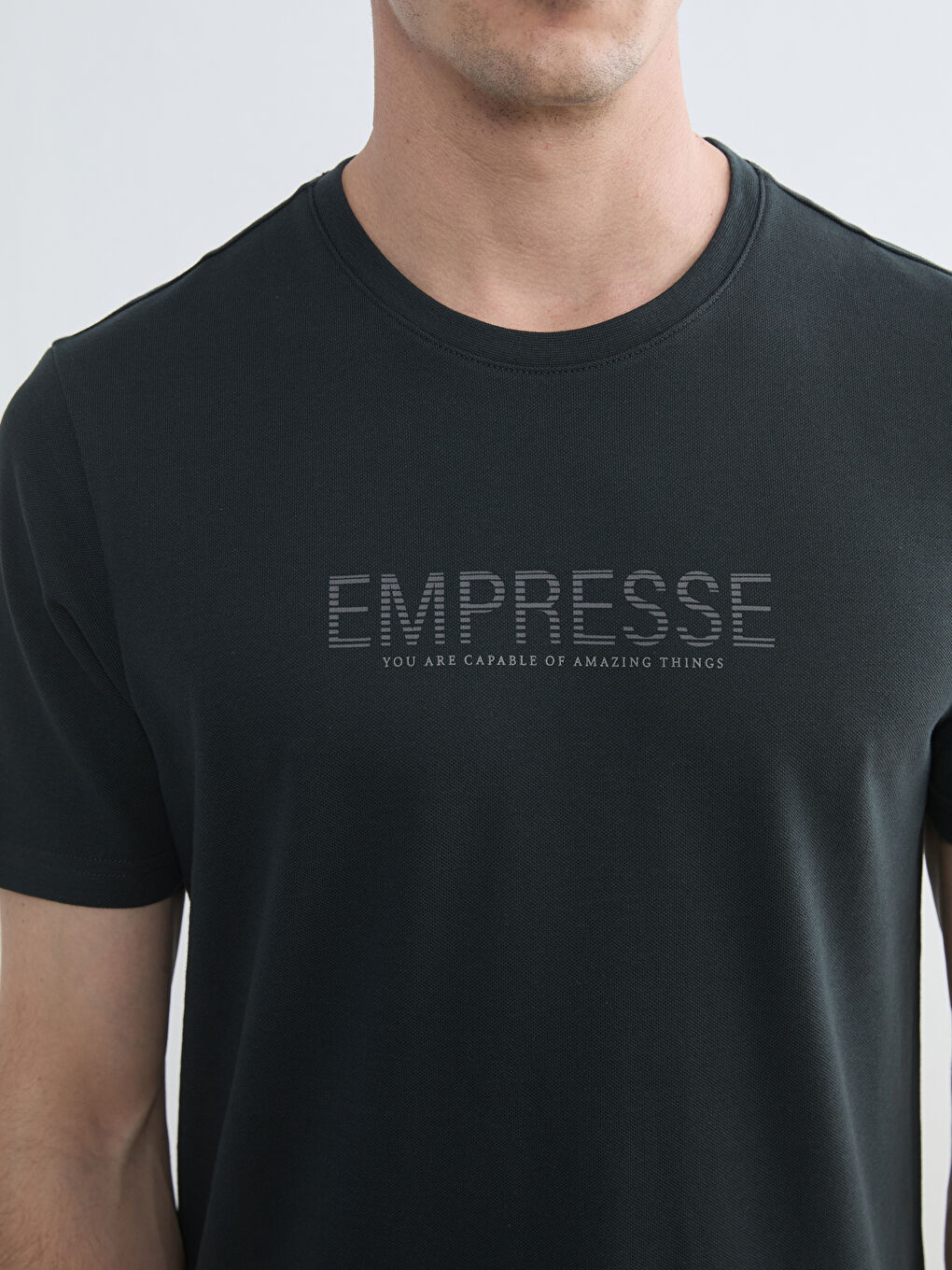 Crew Neck Letter Printed Men's Pique T-Shirt-2