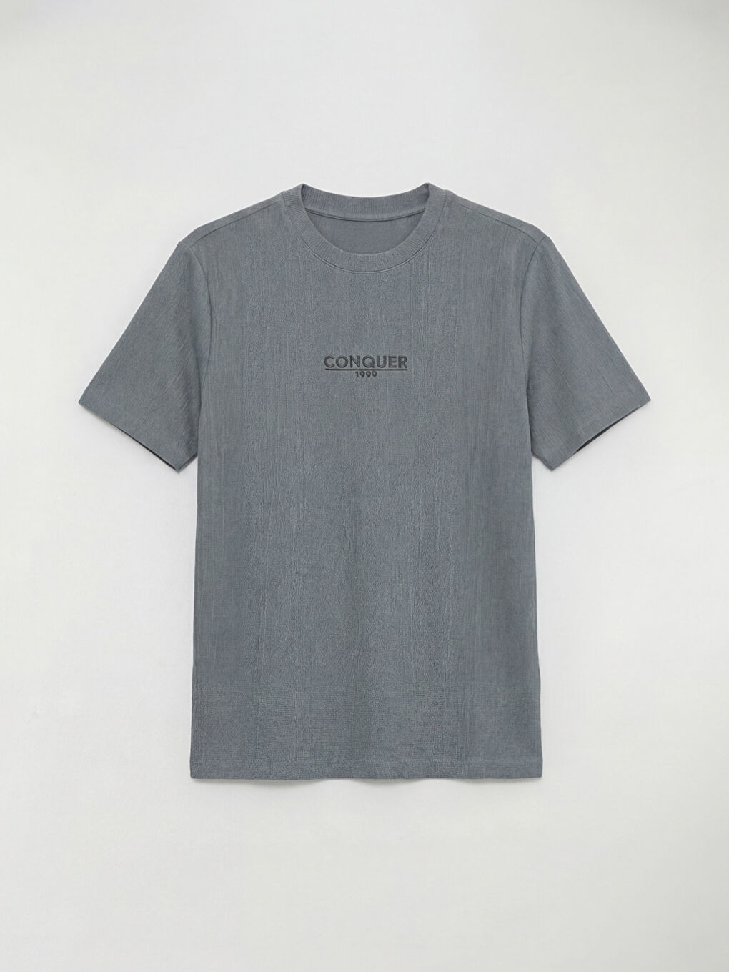 Gri Bisiklet Yaka Baskılı  Erkek Tişört-4