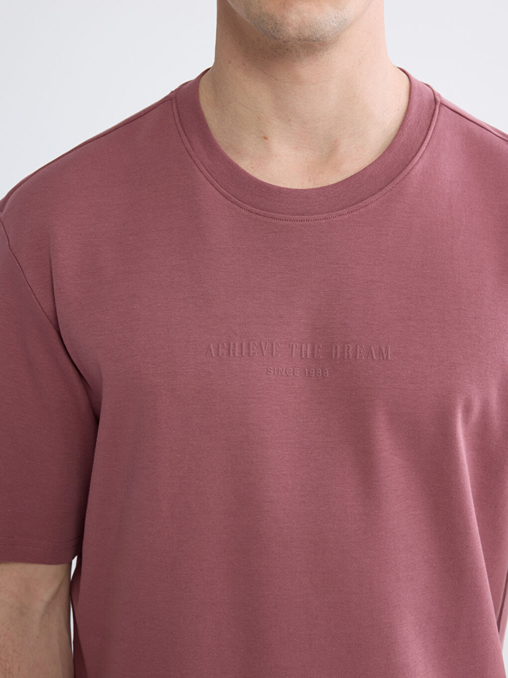 Pembe Oversize Fit Bisiklet Yaka Baskılı Erkek Tişört-2