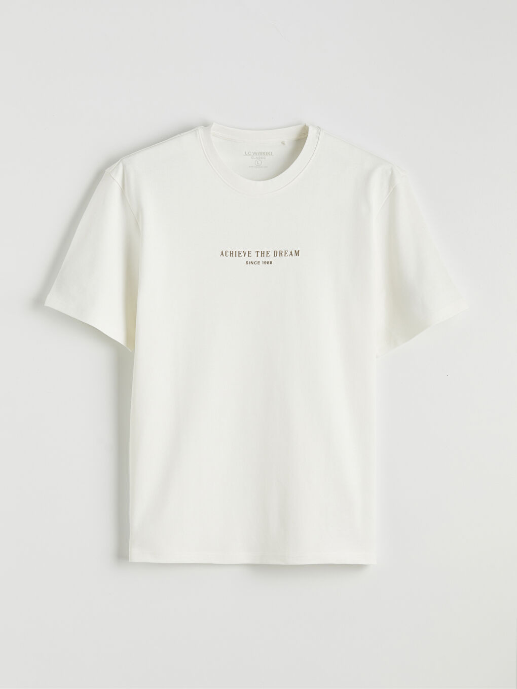 Ekru Oversize Fit Bisiklet Yaka Baskılı Erkek Tişört-4