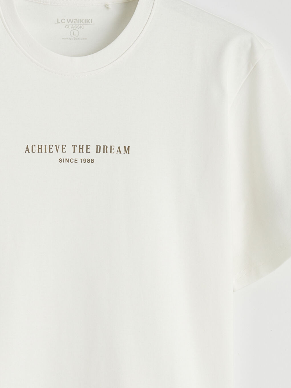 Ekru Oversize Fit Bisiklet Yaka Baskılı Erkek Tişört-5