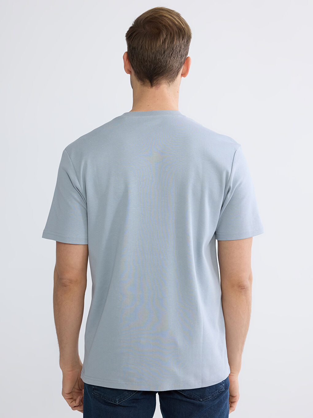 Gri Oversize Fit Bisiklet Yaka Baskılı Erkek Tişört-3