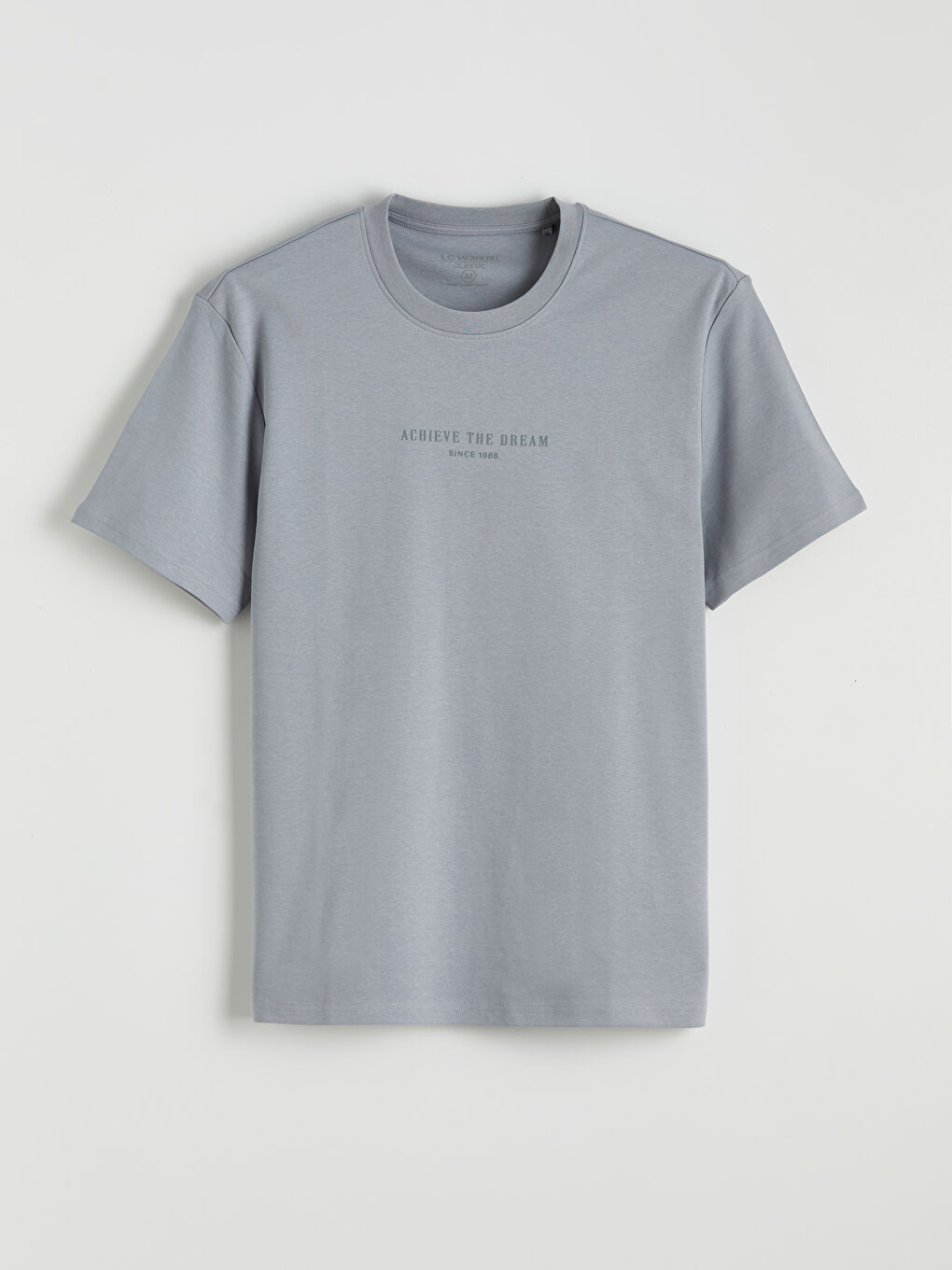 Gri Oversize Fit Bisiklet Yaka Baskılı Erkek Tişört-4