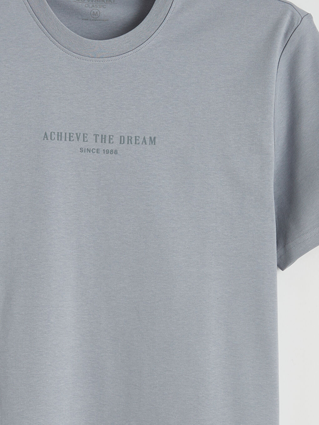 Gri Oversize Fit Bisiklet Yaka Baskılı Erkek Tişört-5