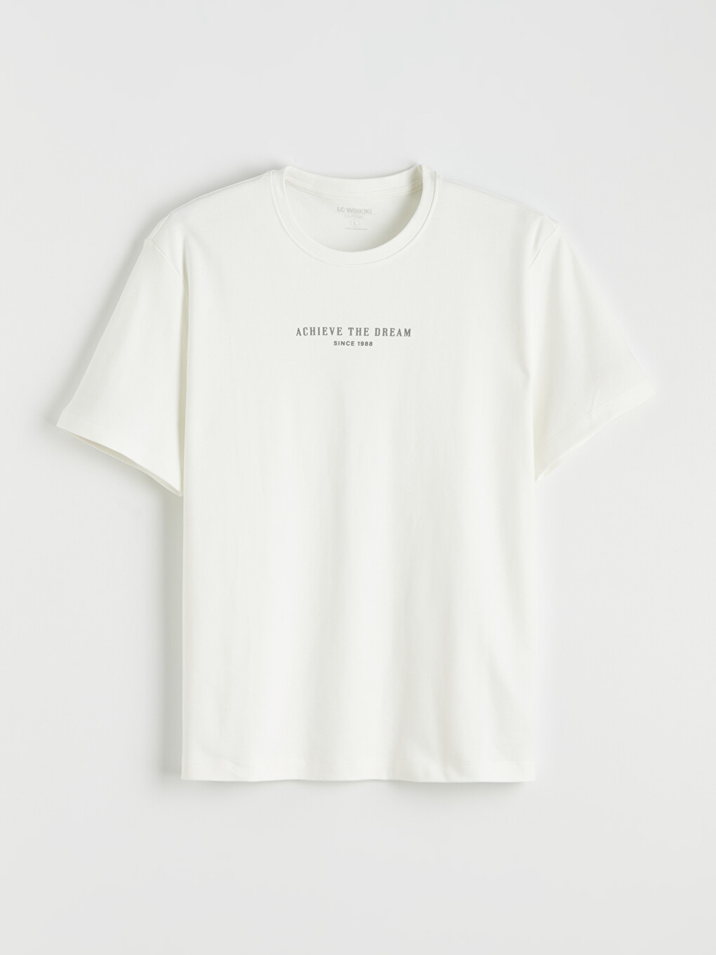 Beyaz Oversize Fit Bisiklet Yaka Baskılı Erkek Tişört-4