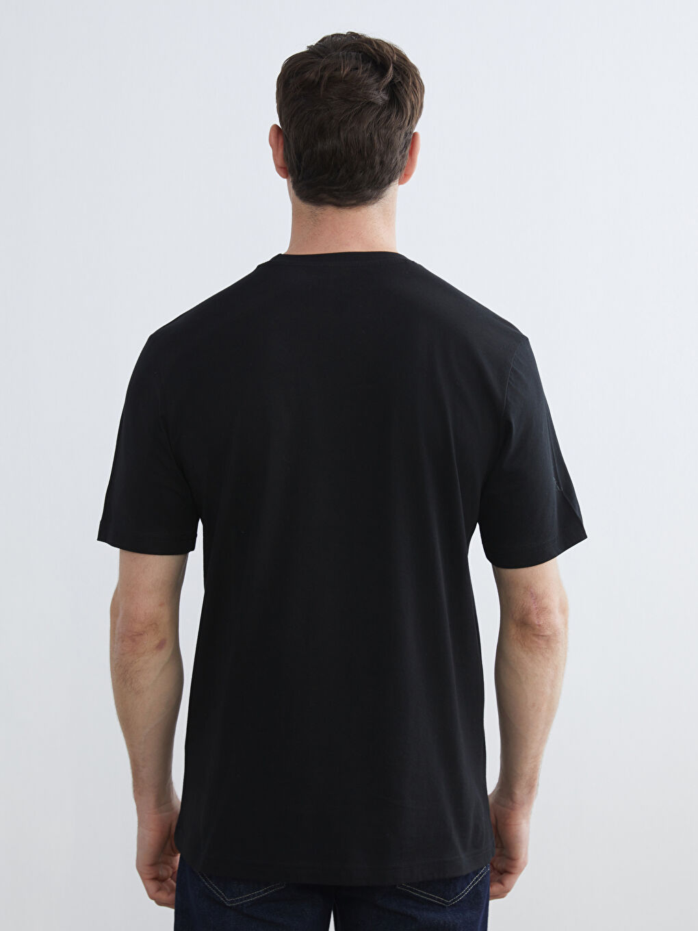 Siyah Bisiklet Yaka Baskılı Penye Erkek Tişört-3