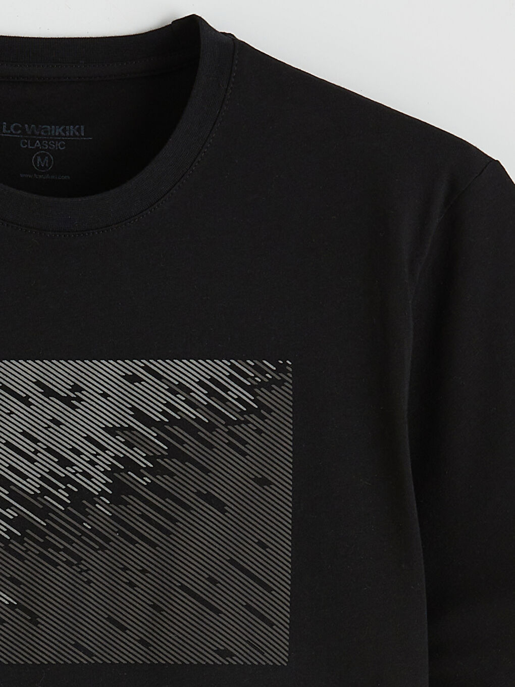 Siyah Bisiklet Yaka Baskılı Penye Erkek Tişört-5