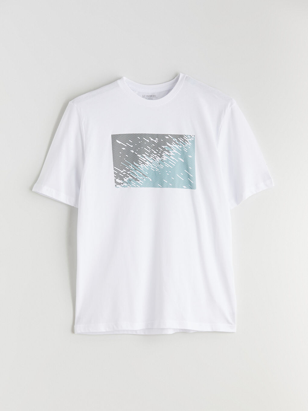 Beyaz Bisiklet Yaka Baskılı Penye Erkek Tişört-4