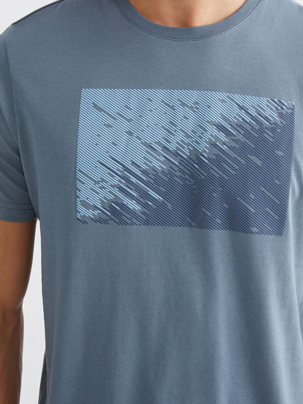 İndigo Bisiklet Yaka Baskılı Penye Erkek Tişört-2