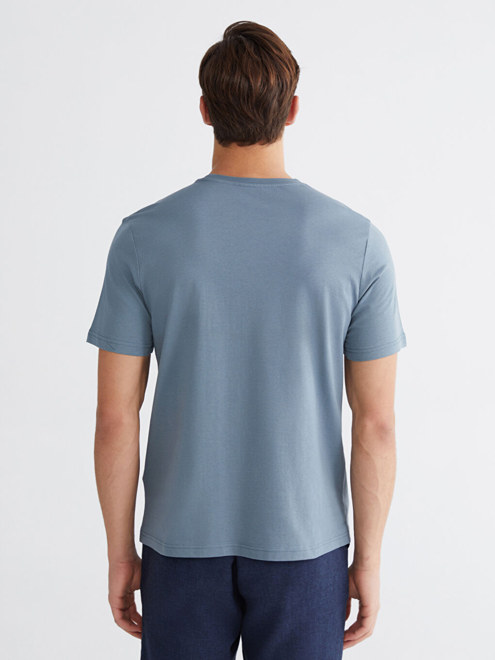 İndigo Bisiklet Yaka Baskılı Penye Erkek Tişört-3