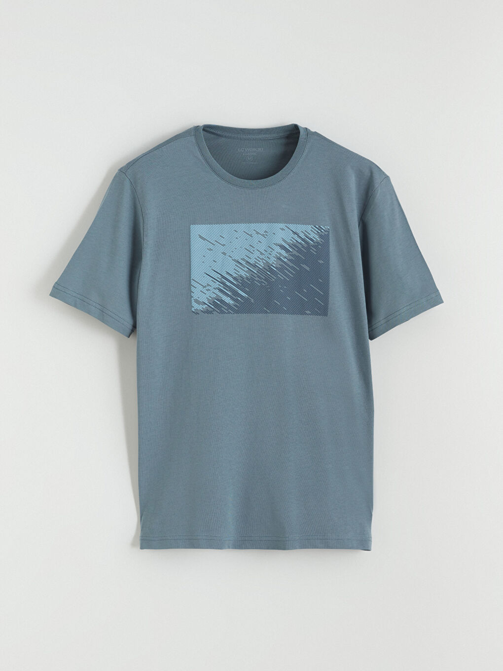 İndigo Bisiklet Yaka Baskılı Penye Erkek Tişört-4