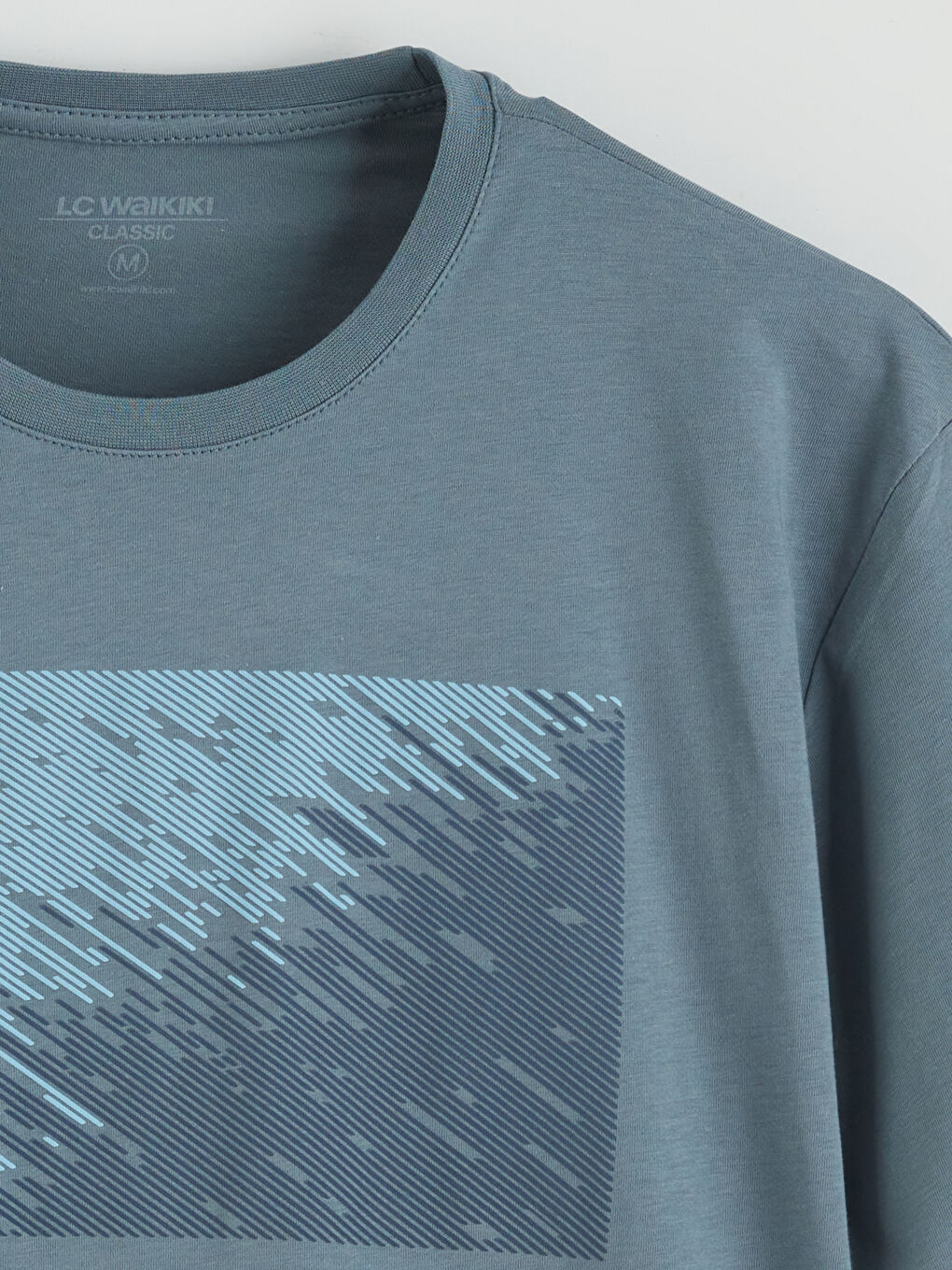 İndigo Bisiklet Yaka Baskılı Penye Erkek Tişört-5