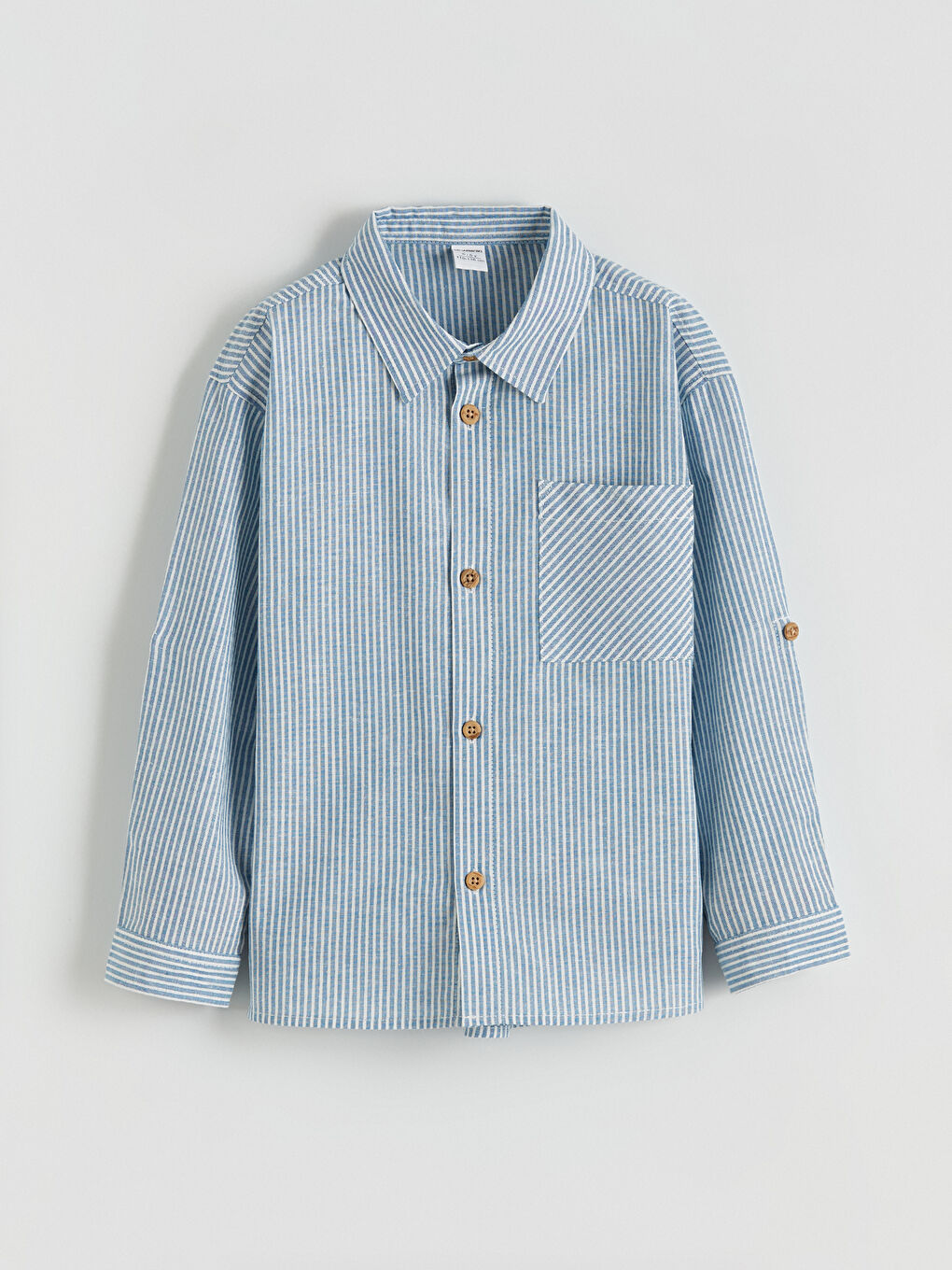 Mavi Çizgili Keten Karışımlı Erkek Çocuk Gömlek