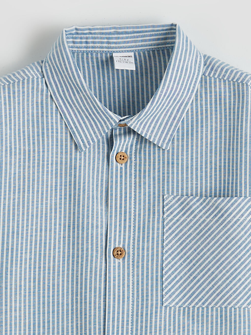 Mavi Çizgili Keten Karışımlı Erkek Çocuk Gömlek-1