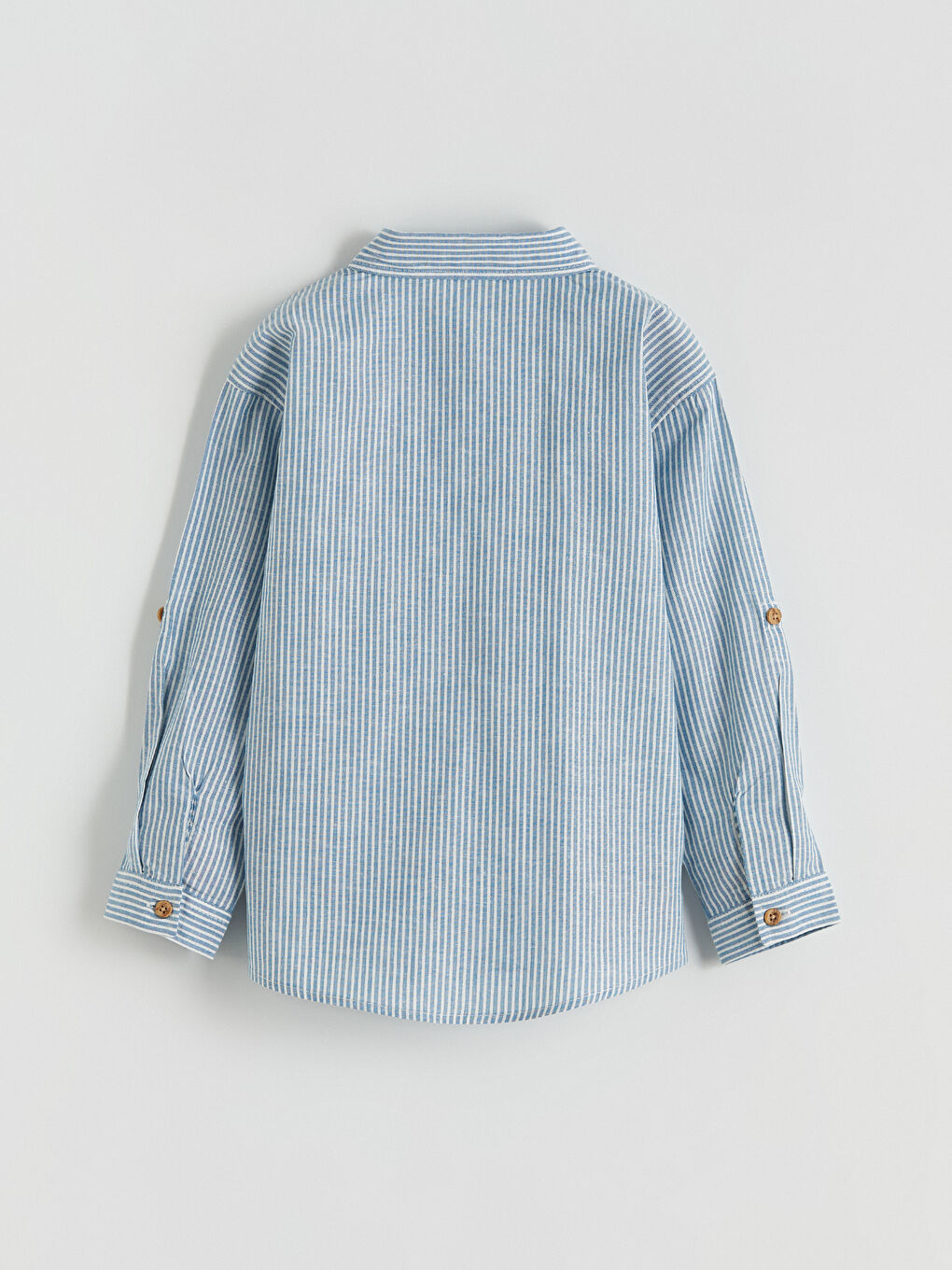 Mavi Çizgili Keten Karışımlı Erkek Çocuk Gömlek-2