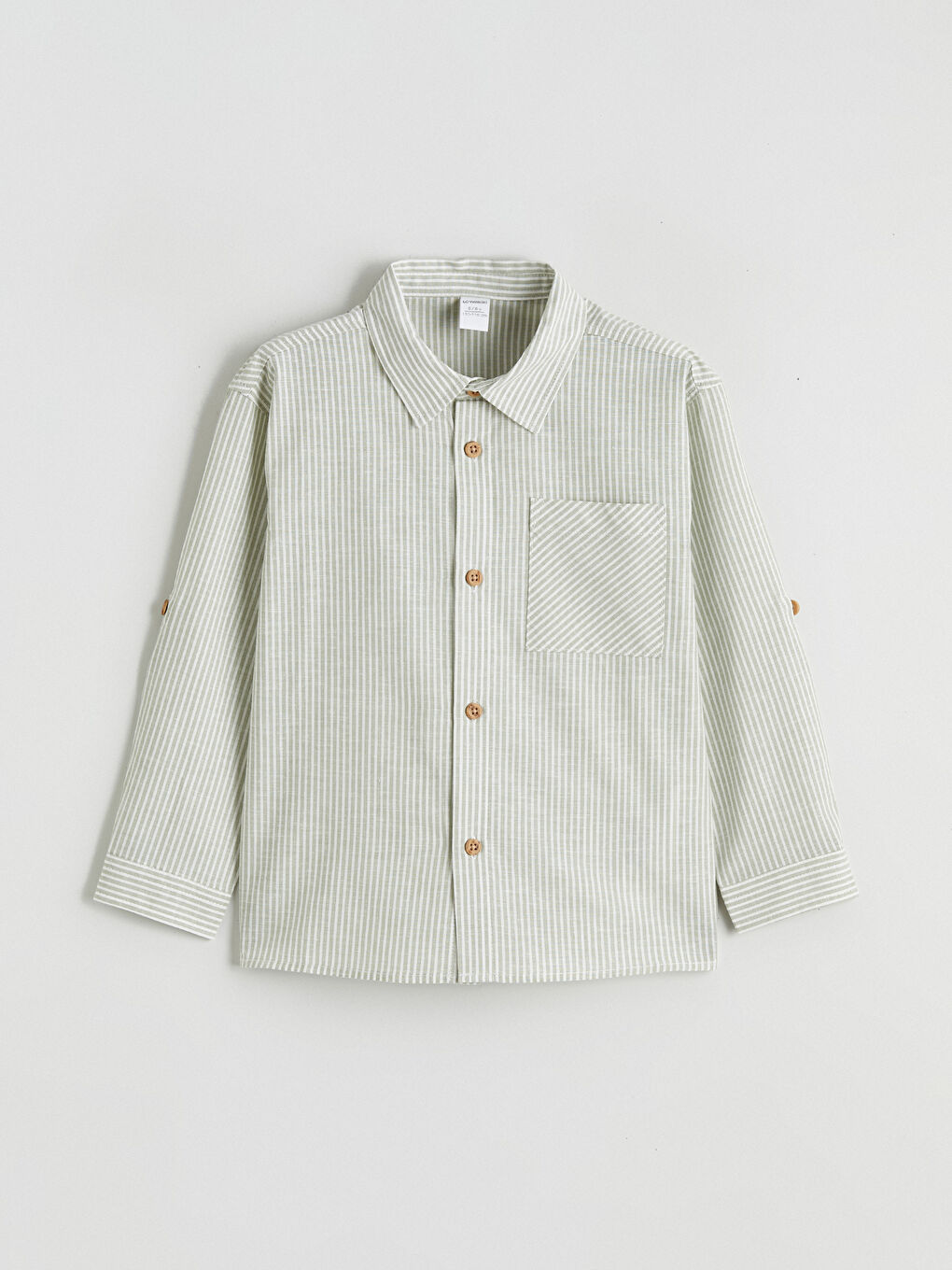 Yeşil Çizgili Keten Karışımlı Erkek Çocuk Gömlek