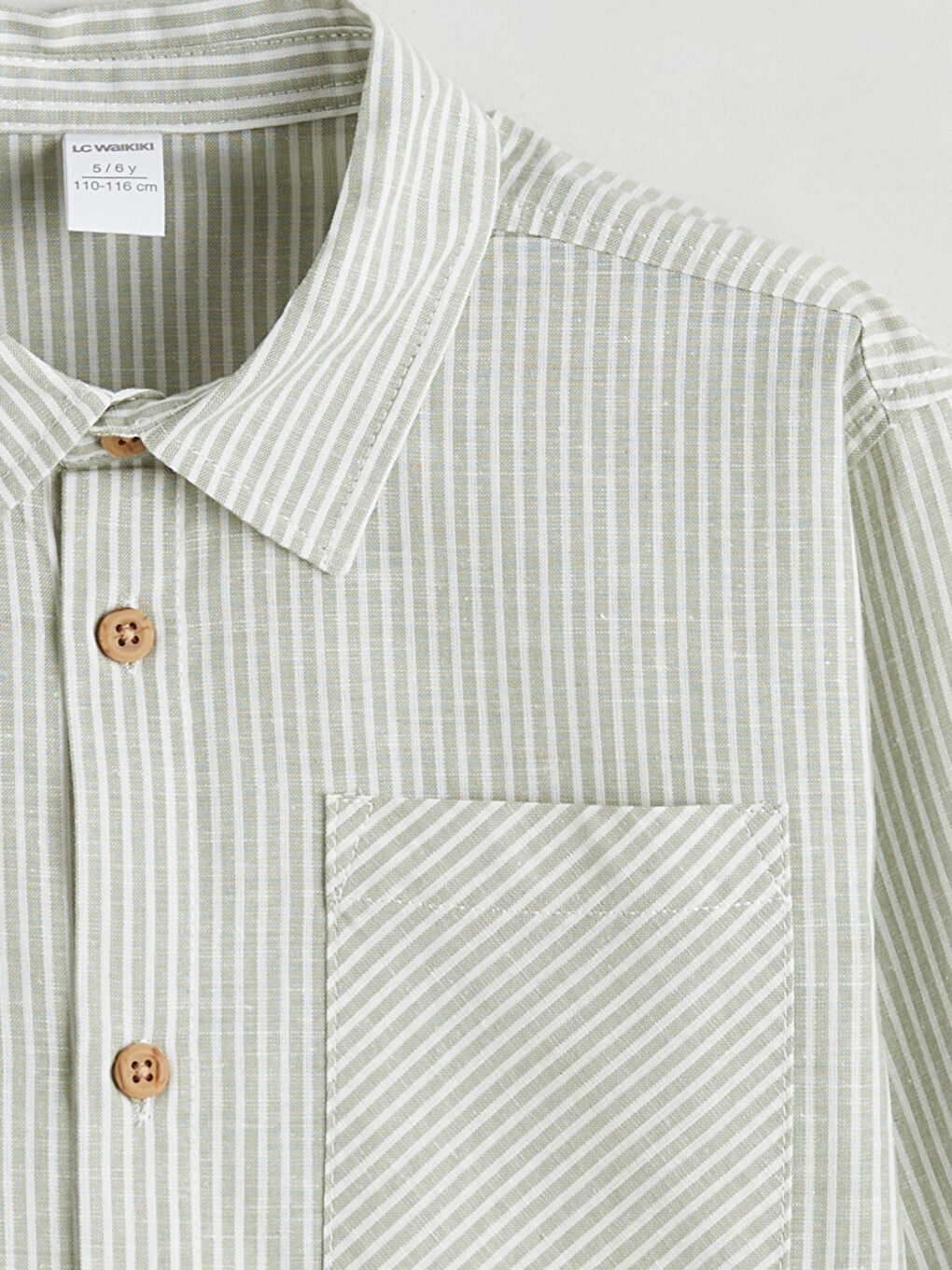 Yeşil Çizgili Keten Karışımlı Erkek Çocuk Gömlek-1
