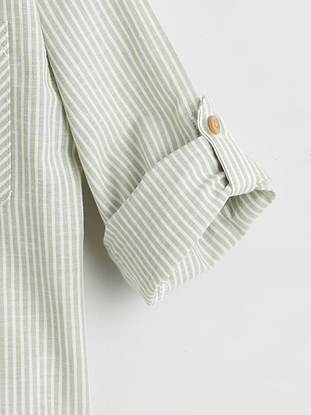Yeşil Çizgili Keten Karışımlı Erkek Çocuk Gömlek-2
