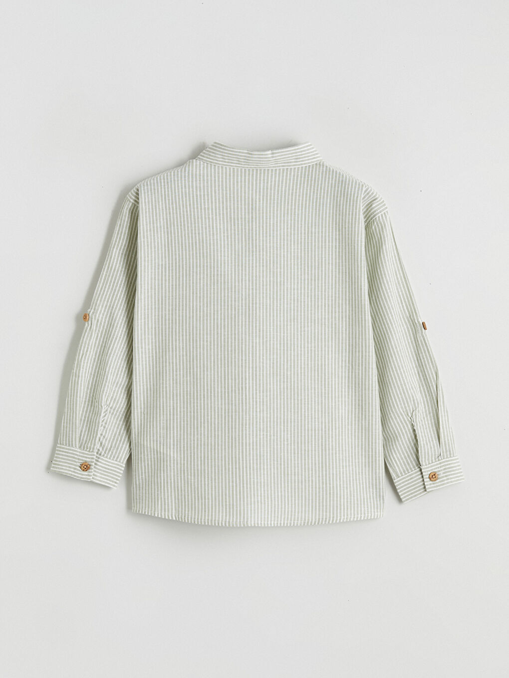 Yeşil Çizgili Keten Karışımlı Erkek Çocuk Gömlek-3