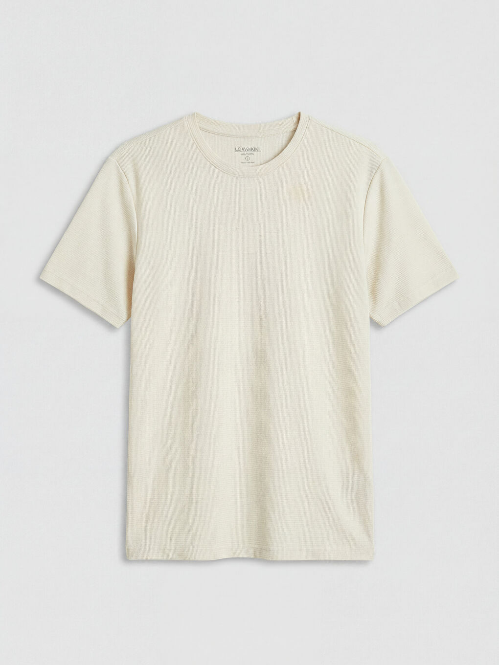 Ekru Bisiklet Yaka Penye Erkek Tişört