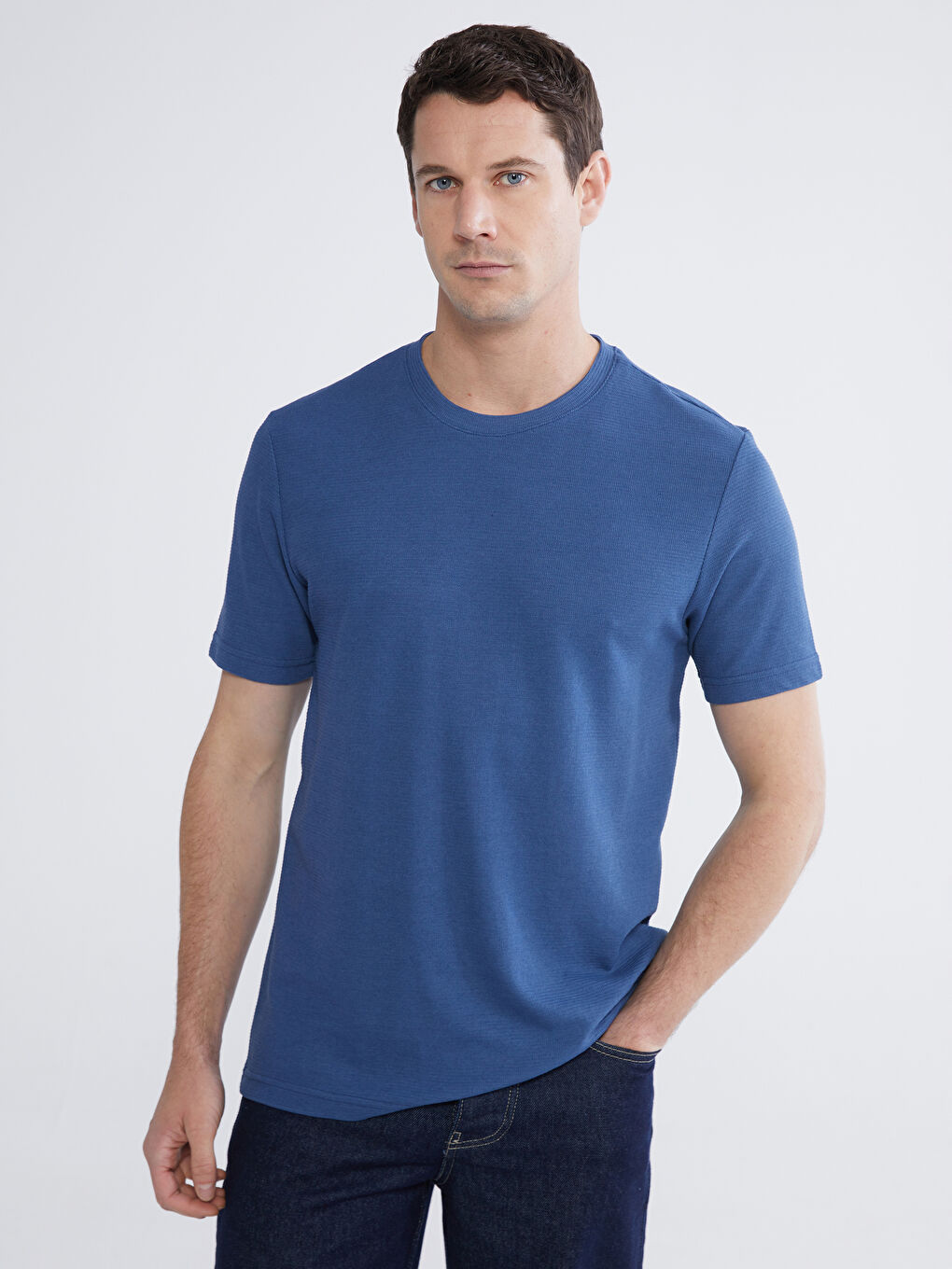 İndigo Bisiklet Yaka Penye Erkek Tişört