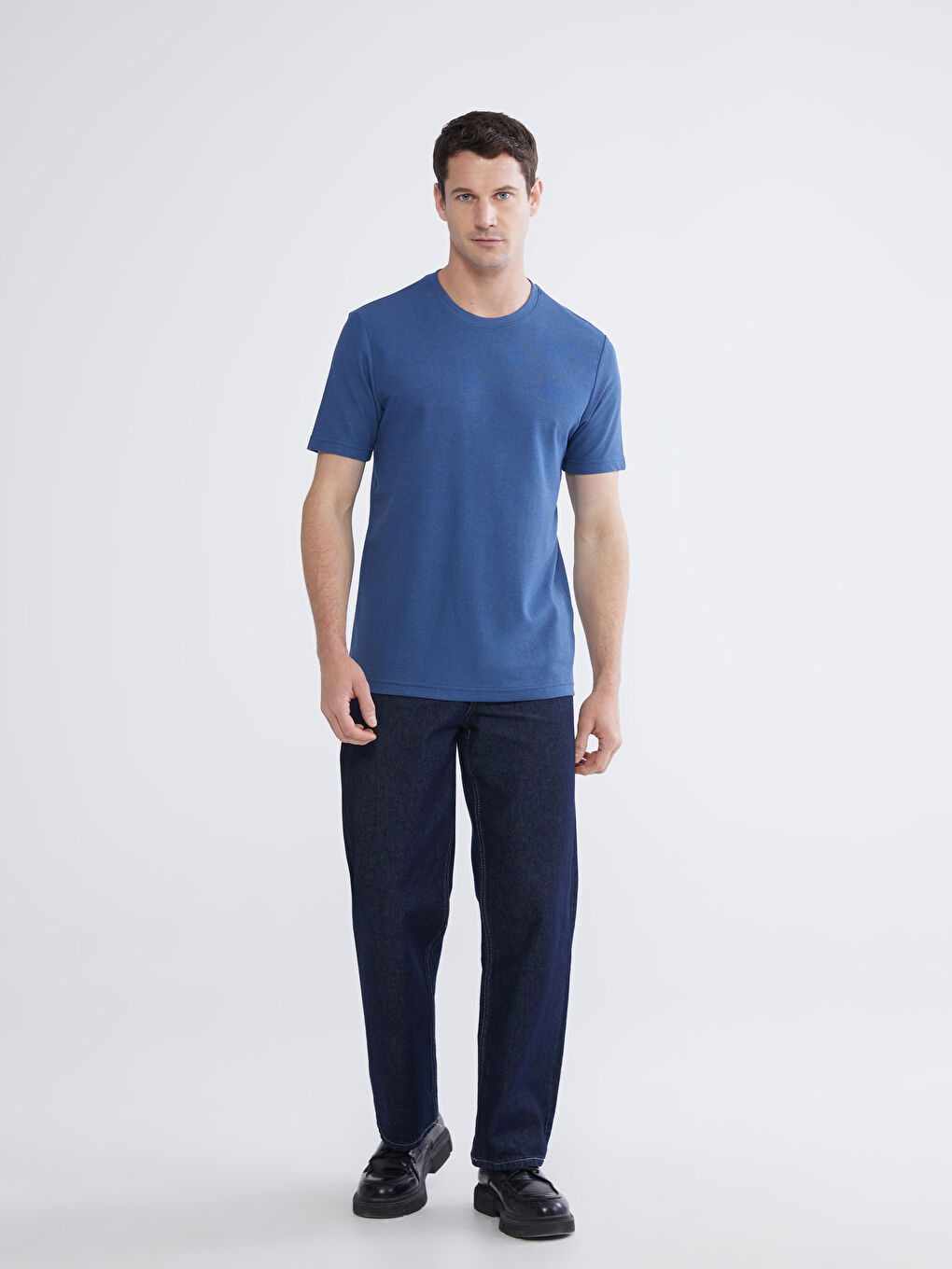 İndigo Bisiklet Yaka Penye Erkek Tişört-1