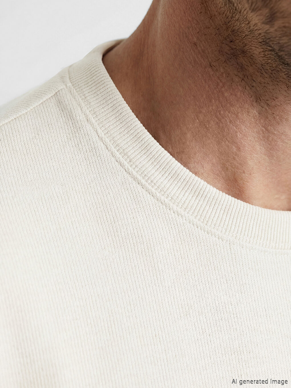 Ekru Bisiklet Yaka Erkek Penye Tişört-2