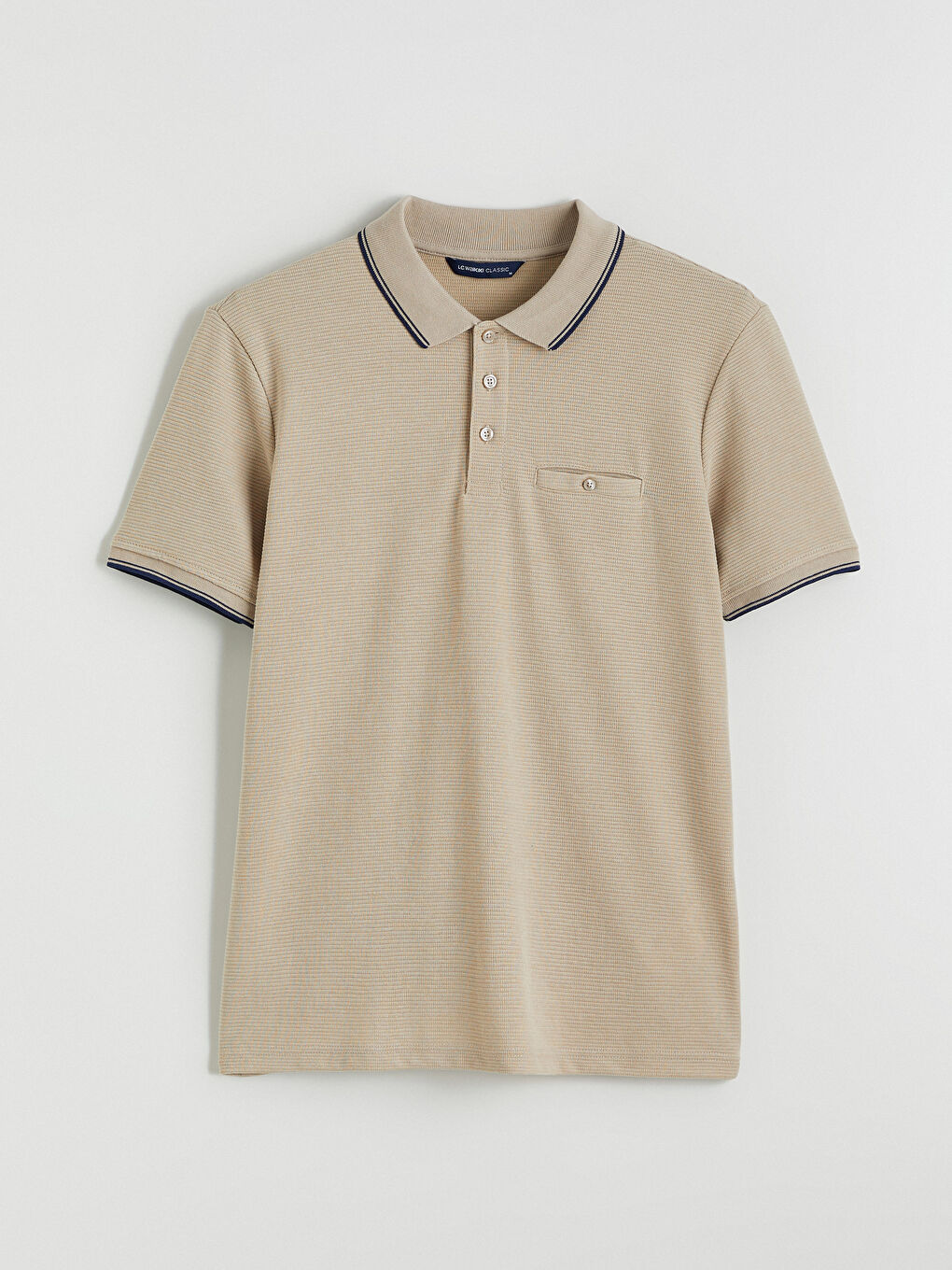 Bej Polo Yaka Kısa Kollu Erkek Dokulu Tişört-4