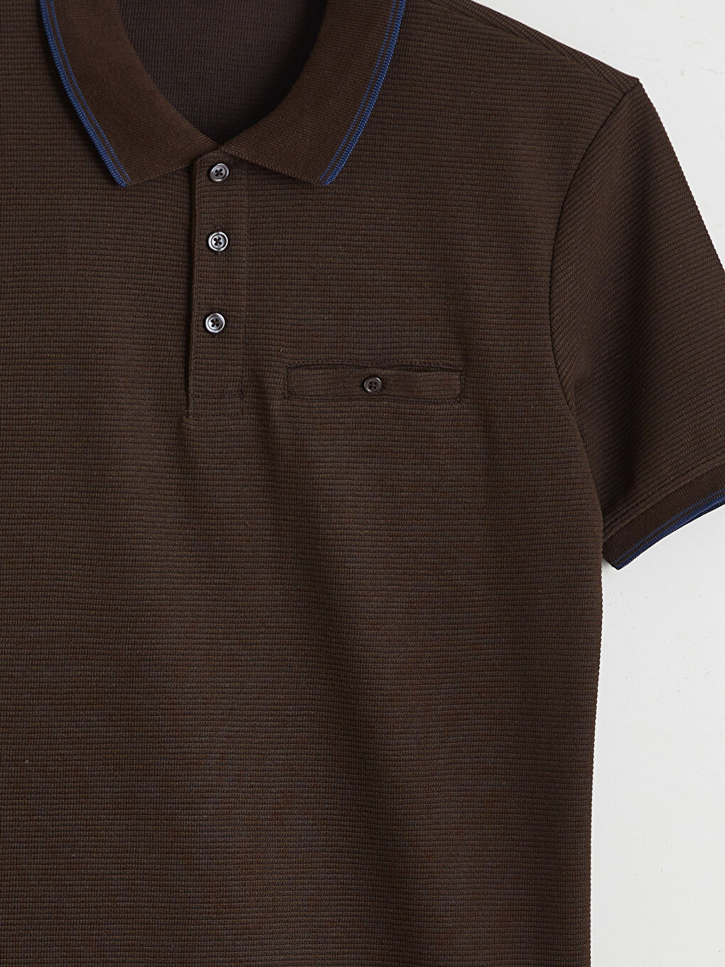 Kahverengi Polo Yaka Kısa Kollu Erkek Dokulu Tişört-1