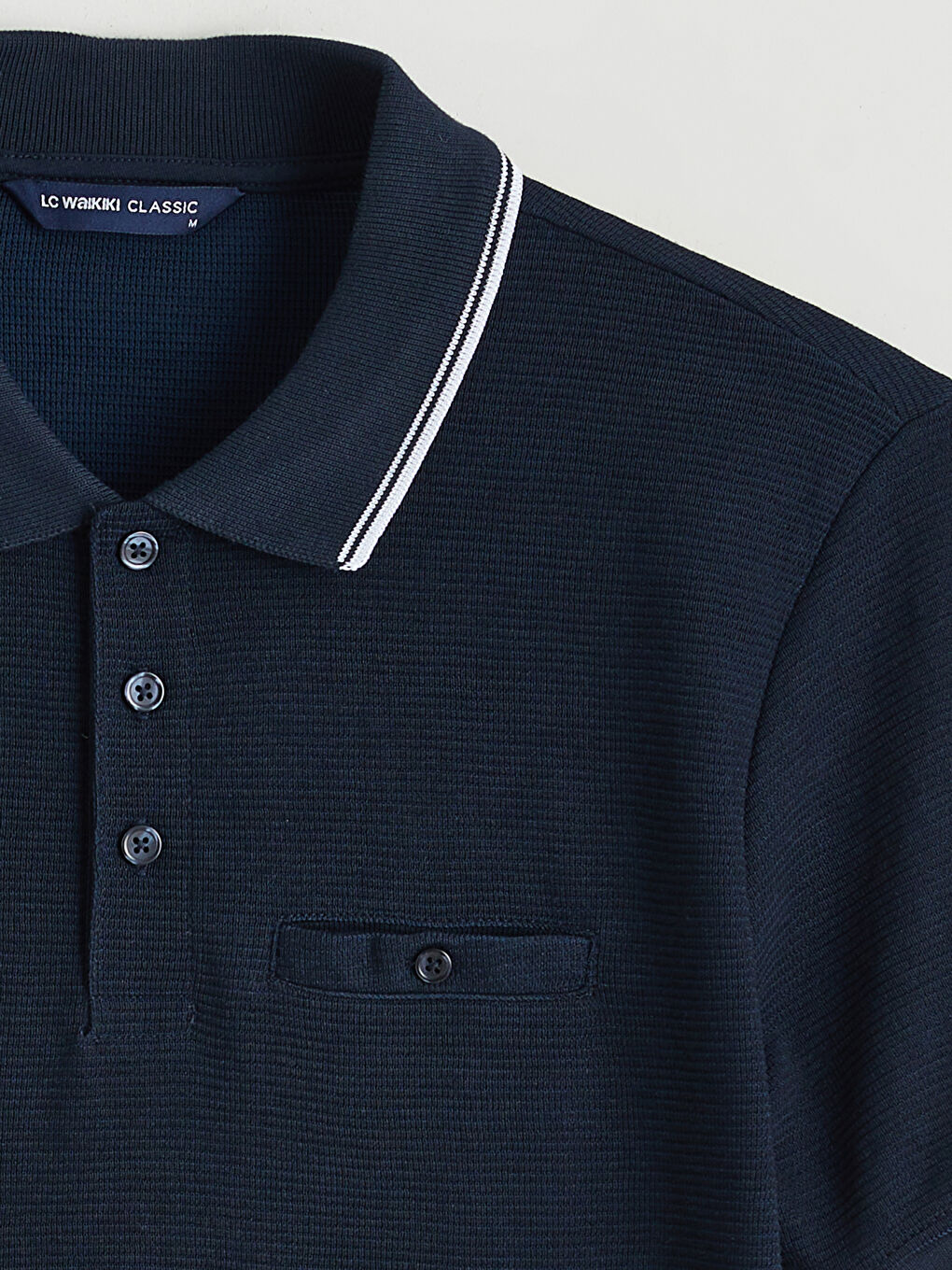 Lacivert Polo Yaka Kısa Kollu Erkek Dokulu Tişört-5