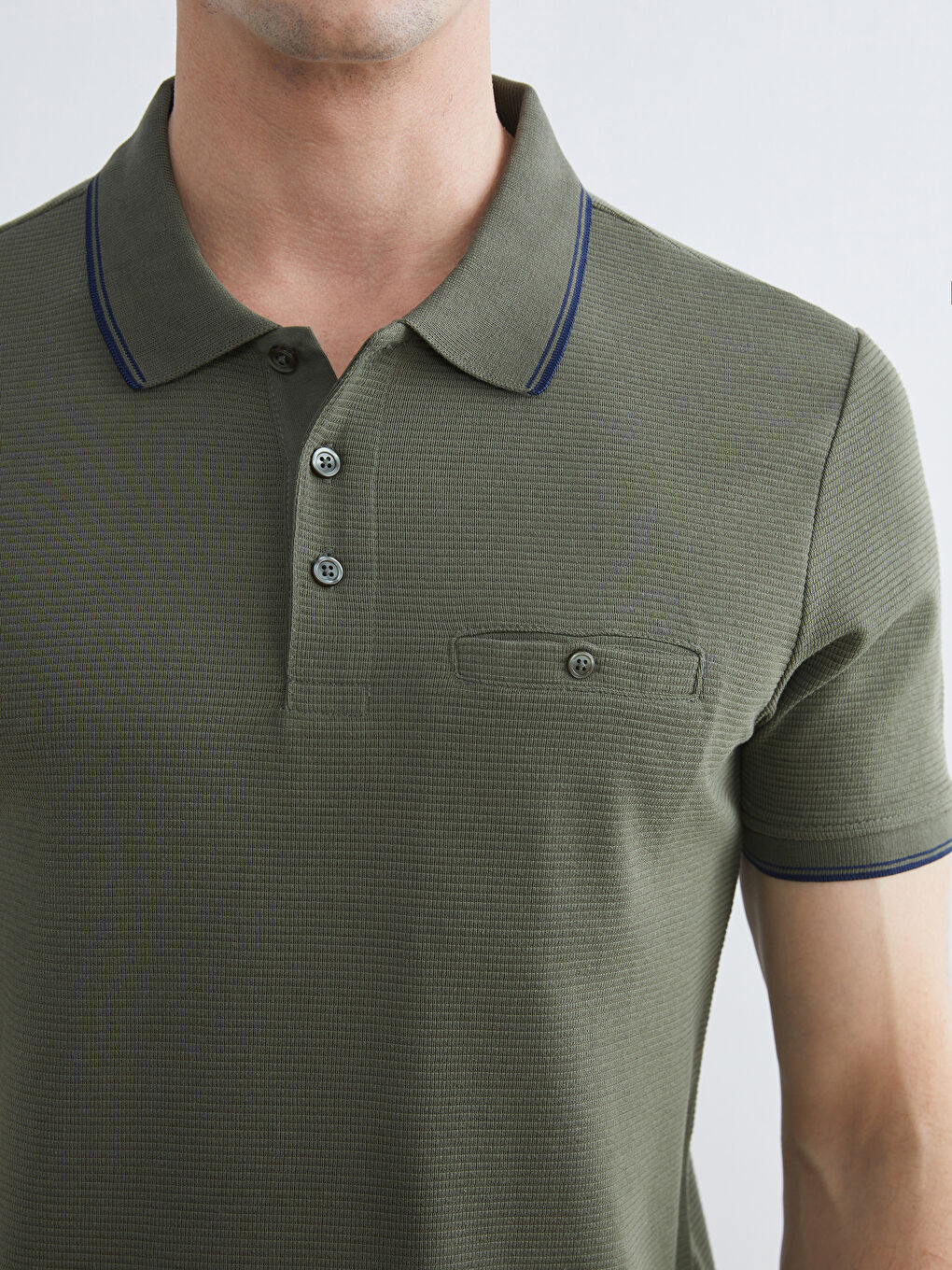 Haki Polo Yaka Erkek Dokulu Tişört-2