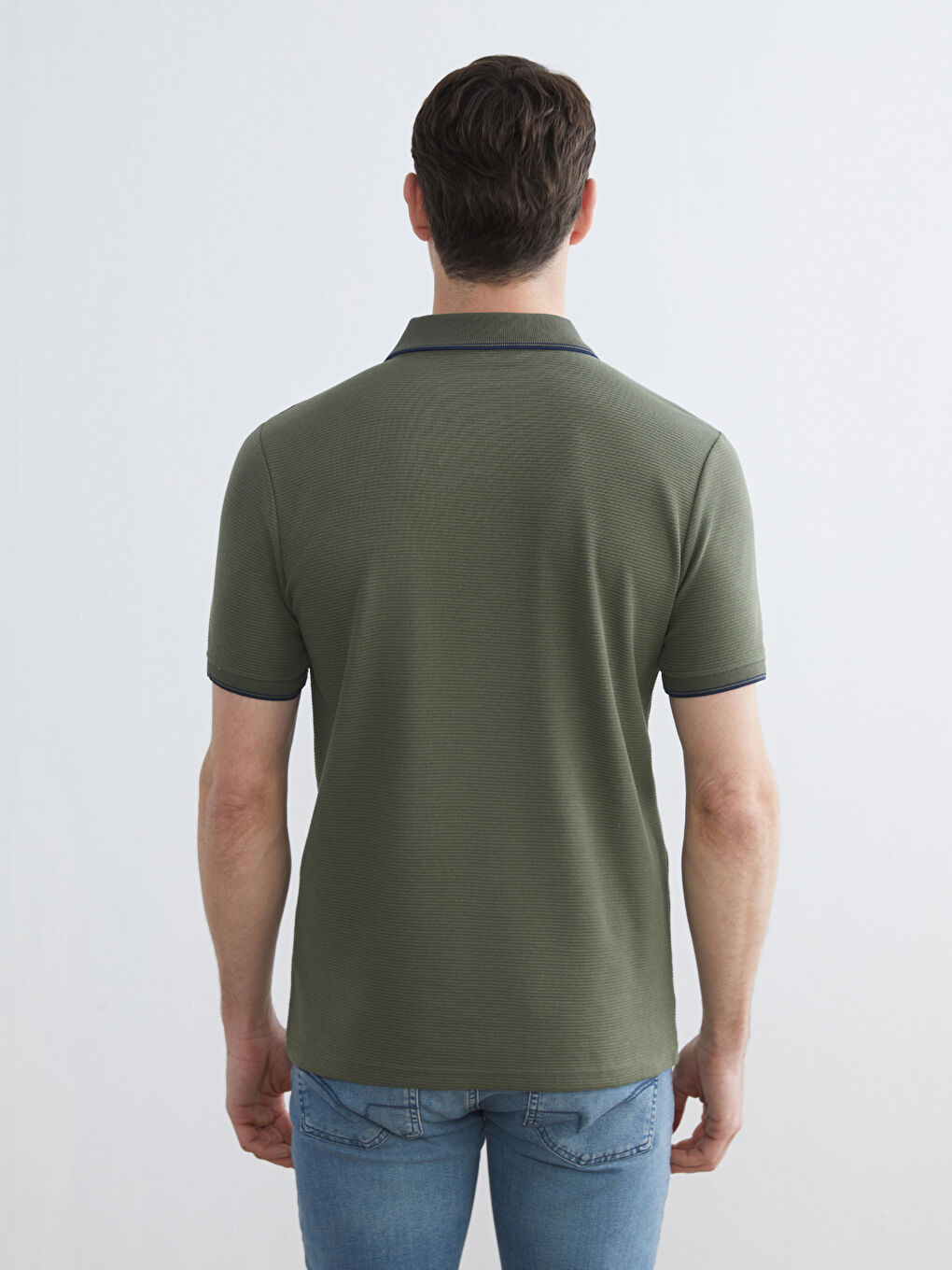 Haki Polo Yaka Erkek Dokulu Tişört-3