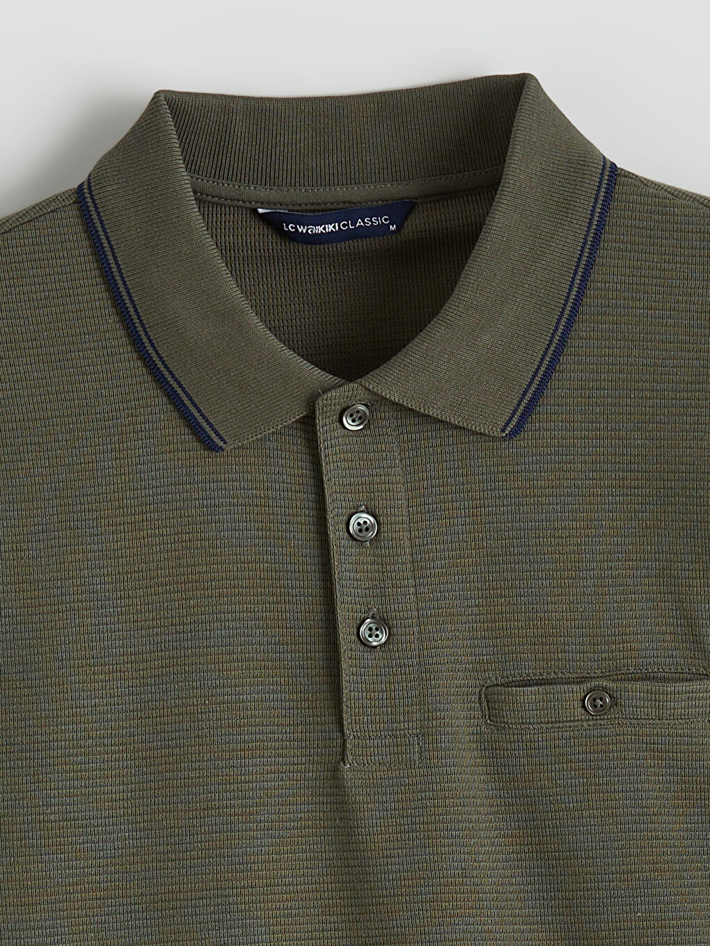 Haki Polo Yaka Kısa Kollu Erkek Dokulu Tişört-1