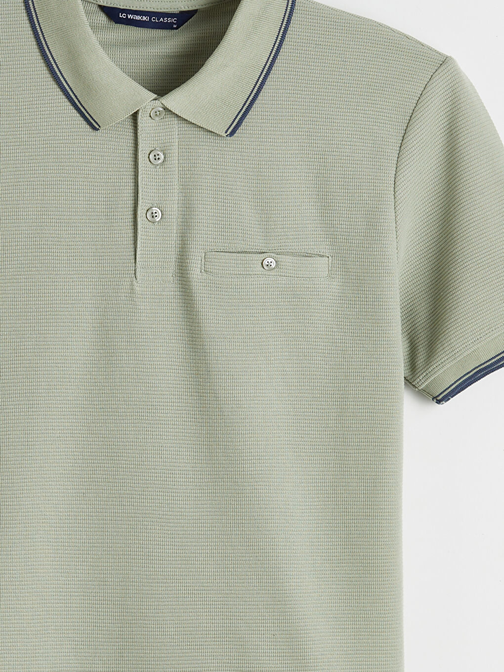 Haki Polo Yaka Erkek Dokulu Tişört-1