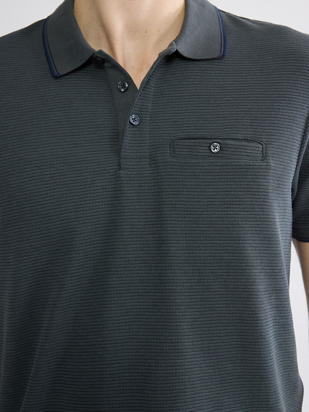Antrasit Polo Yaka Erkek Dokulu Tişört-2