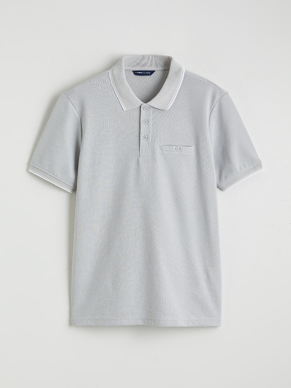 Gri Polo Yaka Kısa Kollu Erkek Dokulu Tişört-4