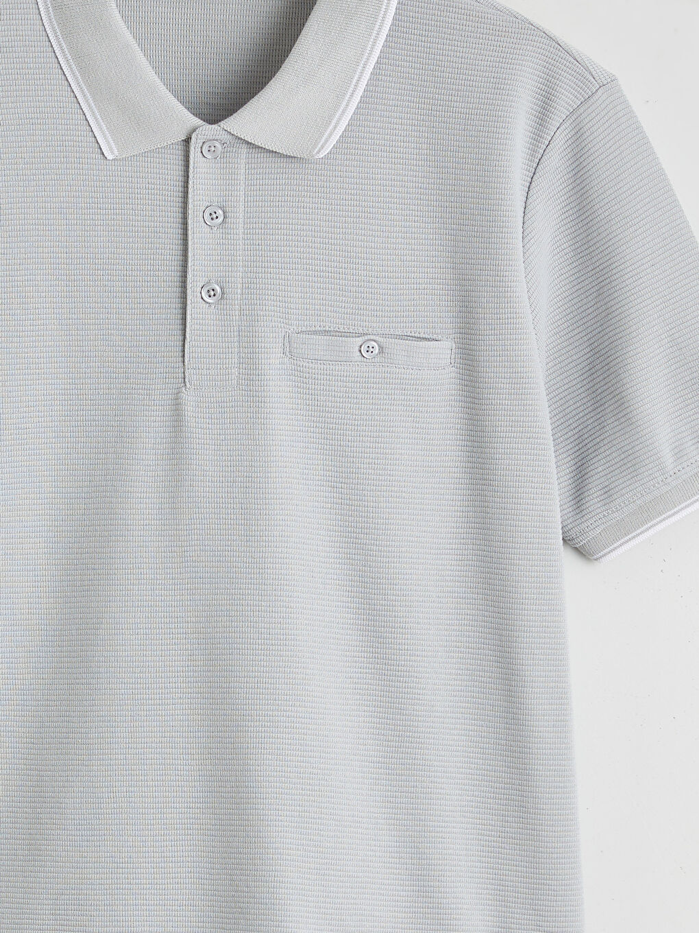 Gri Polo Yaka Kısa Kollu Erkek Dokulu Tişört-5
