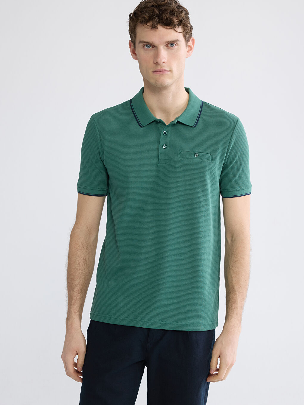 Yeşil Polo Yaka Erkek Dokulu Tişört